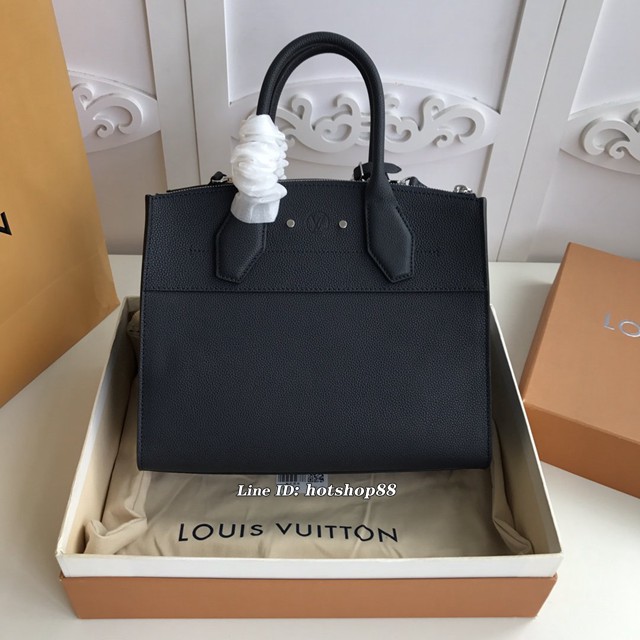 路易威登LV女包 M55062深藍 City Steamer中號手袋 LV拼色皮革手提肩背包 xxlv2070